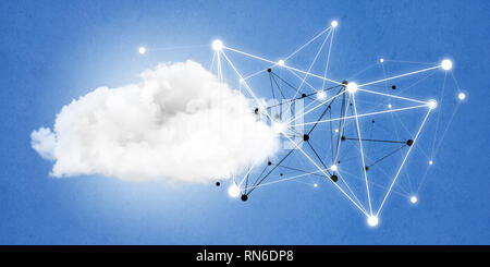 Lines and dots as networking idea drawn on blue background Stock Photo