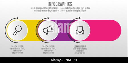 Modern and simple 3D vector illustration. Infographic template with three circles, elements, sectors and arrows. Designed for business, presentations Stock Vector