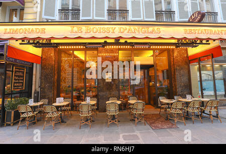 The traditional French restaurant Le Boissy dAnglas located near Madeleine church in historical centre of Paris, France. Stock Photo