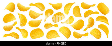 Potato chips isolated on white background, collection Stock Photo