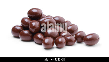 Heap of peanuts covered in chocolate isolated on white background Stock Photo