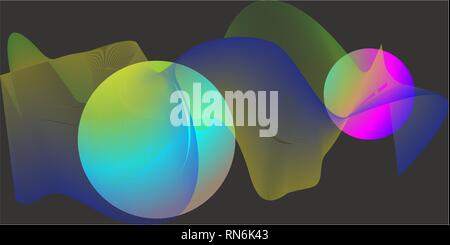 Abstract multicolored blend mesh and bright balls planet style. Dark pastel background behind Stock Vector