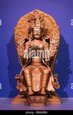 An intricate copper statue of Buddha. The Field Museum, Chicago, Illinois, USA. Stock Photo