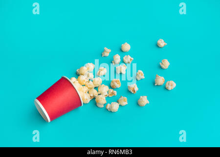 Pop corn on pastel color background.Food and snack concepts ideas.Minimal style Stock Photo