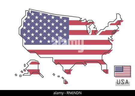 United States of America map and flag . Modern simple line cartoon design . Vector . Stock Vector