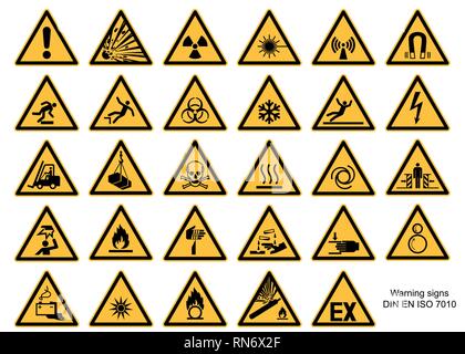 Warning sign collection DIN 7010 and ASR1.3 vector isolated on white background Stock Vector