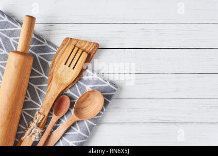 Kitchen Towel On Wooden Cooking Table. Top View With Copy Space Stock  Photo, Picture and Royalty Free Image. Image 87336398.