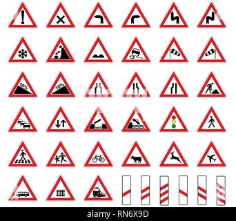 Road europe traffic sign collection vector isolated on white background Stock Vector