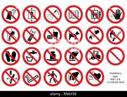 prohibitory sign collection DIN 7010 vector isolated on white background Stock Vector