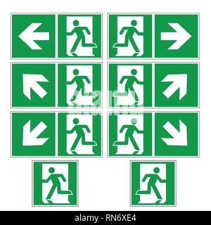 Escape route sign collection DIN 7010 ,vector isolated on white background Stock Vector