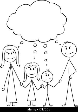 Cartoon of Family, Couple of Man and Woman and Two Children With Empty Speech Balloon Stock Vector