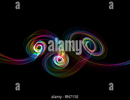 abstract colorful wavy smoke flame over black background Stock Photo