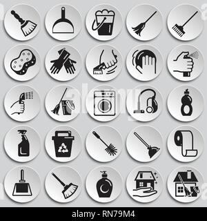 Cleaning icons set on plates background for graphic and web design, Modern simple vector sign. Internet concept. Trendy symbol for website design web button or mobile app. Stock Vector