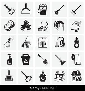 Cleaning icons set on squares background for graphic and web design, Modern simple vector sign. Internet concept. Trendy symbol for website design web button or mobile app. Stock Vector