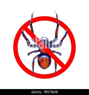 No exotic spiders, red forbidden sign on white Stock Vector
