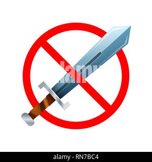Weapon are not allowed, red forbidden sign on white Stock Vector
