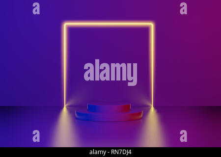 Futuristic Abstract Neon Light With Empty Space pedestal. 3D Rendering