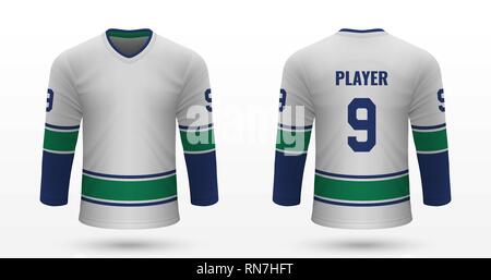 Realistic hockey kit, shirt template for ice hockey jersey