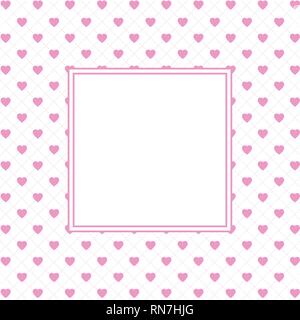 Hearts pattern background with frame in the shape of square for text. Valentine's day and Mother's day greeting card - pink, red colors. Banner, invit Stock Vector