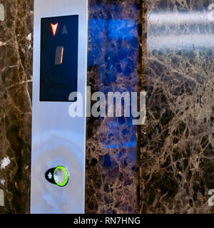 Elevator Button up and down direction. Screen with floor number. Elevator driving direction. Selective focuse Stock Photo