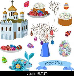 Set of isolated elements for design on an Easter theme. Flat vector Stock Vector