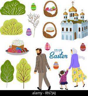 Set of isolated elements for design on an Easter theme. Flat vector Stock Vector