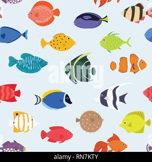 Seamless pattern with fishes. Hand drawn undersea world. Colorful artistic background. Aquarium. Can be used for wallpaper, textiles, wrapping, card Stock Vector