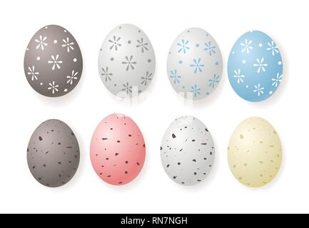 Decorated Easter quail eggs isolated on white background Stock Vector