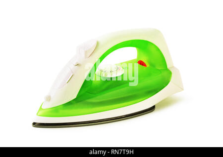 Green iron for ironing isolated on a white background Stock Photo