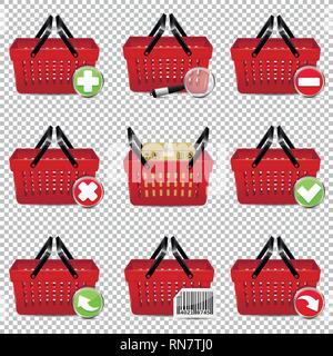 Red vector shopping baskets isolated on transparent background Stock Vector