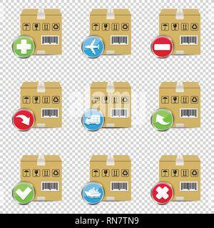 Vector shipping icons set isolated on transparent background Stock Vector