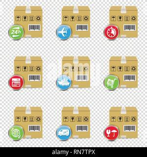 Delivery boxes icons set isolated on transparent background Stock Vector