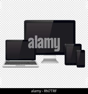 Modern digital devices isolated on transparent background Stock Vector