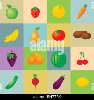 Fruits and vegetables icons set Stock Vector