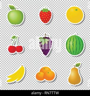 Fruits stickers isolated on transparent background Stock Vector