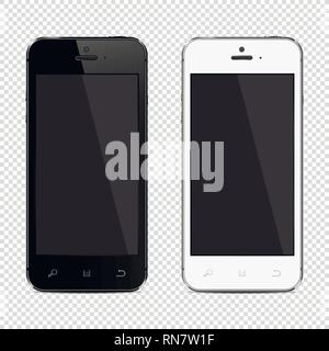 Mobile phones isolated on transparent background, realistic vector illustration. Stock Vector