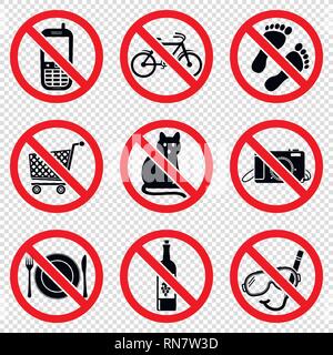 Prohibited signs isolated on transparent background Stock Vector