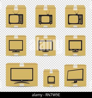 TV cardboard boxes isolated on transparent background Stock Vector