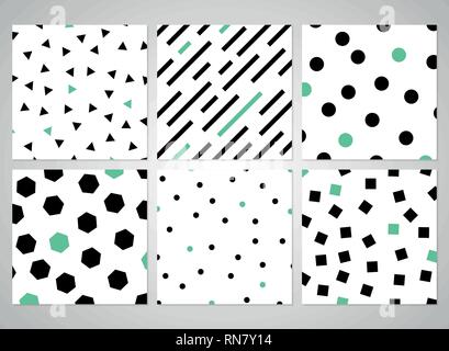 Abstract black geometric pattern set with random green color. Decorating for modern pattern design, you can use for cover, artwork, print, ad. vector  Stock Vector