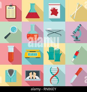 Forensic laboratory icons set. Flat set of forensic laboratory vector icons for web design Stock Vector