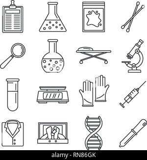 Dna investigation laboratory icons set. Outline set of dna investigation laboratory vector icons for web design isolated on white background Stock Vector