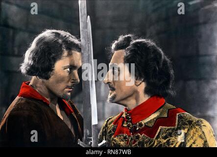 FLYNN,RATHBONE, THE ADVENTURES OF ROBIN HOOD, 1938 Stock Photo