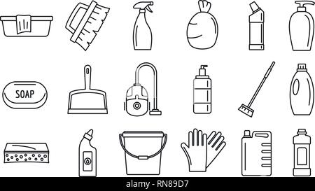 Commercial cleaner equipment icons set. Outline set of commercial cleaner equipment vector icons for web design isolated on white background Stock Vector