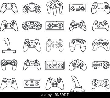 Gaming joystick icons set. Outline set of gaming joystick vector icons for web design isolated on white background Stock Vector