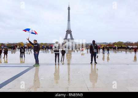 PARIS, FRANCE - NOVEMBER 11, 2018 - Eiffel Tower seen from the terrace of Trocadéro Stock Photo