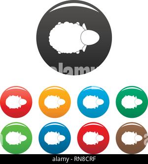 Sheep air view icons set 9 color vector isolated on white for any design Stock Vector
