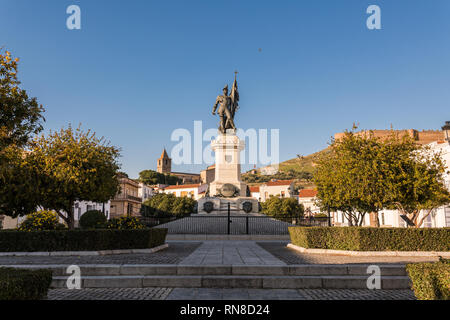 Statue of Spanish conquistador Hernan Cortes in the plaza of the same name in Medellin, Extremadura, Spain. Stock Photo