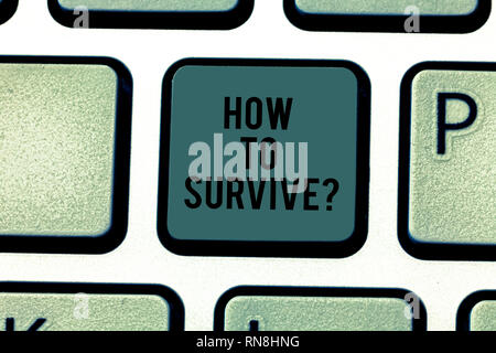 Text sign showing How To Survive. Conceptual photo Recommendations to have a safe adventure nature trip Keyboard key Intention to create computer mess Stock Photo