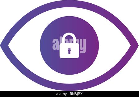 Privacy eye icon. Eye icon with padlock sign. Eye icon and security, protection, privacy symbol. Vector illustration isolated on white Stock Vector