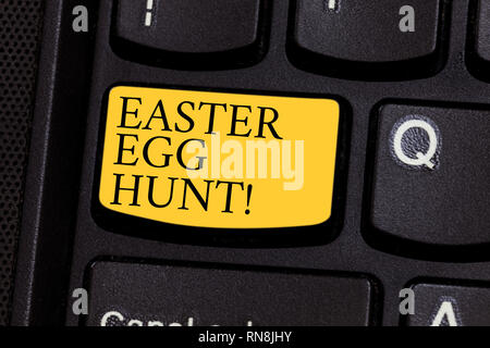 Word writing text Easter Egg Hunt. Business concept for Searching special season treats presents spring tradition Keyboard key Intention to create com Stock Photo